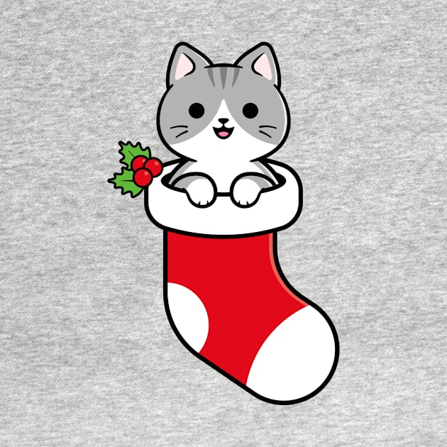 Cute Gray Tabby Cat Inside a Christmas Stocking by Gudland